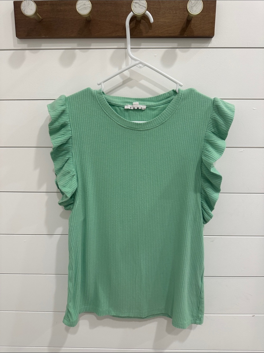 THML Mint Ribbed Ruffle Sleeve Tank